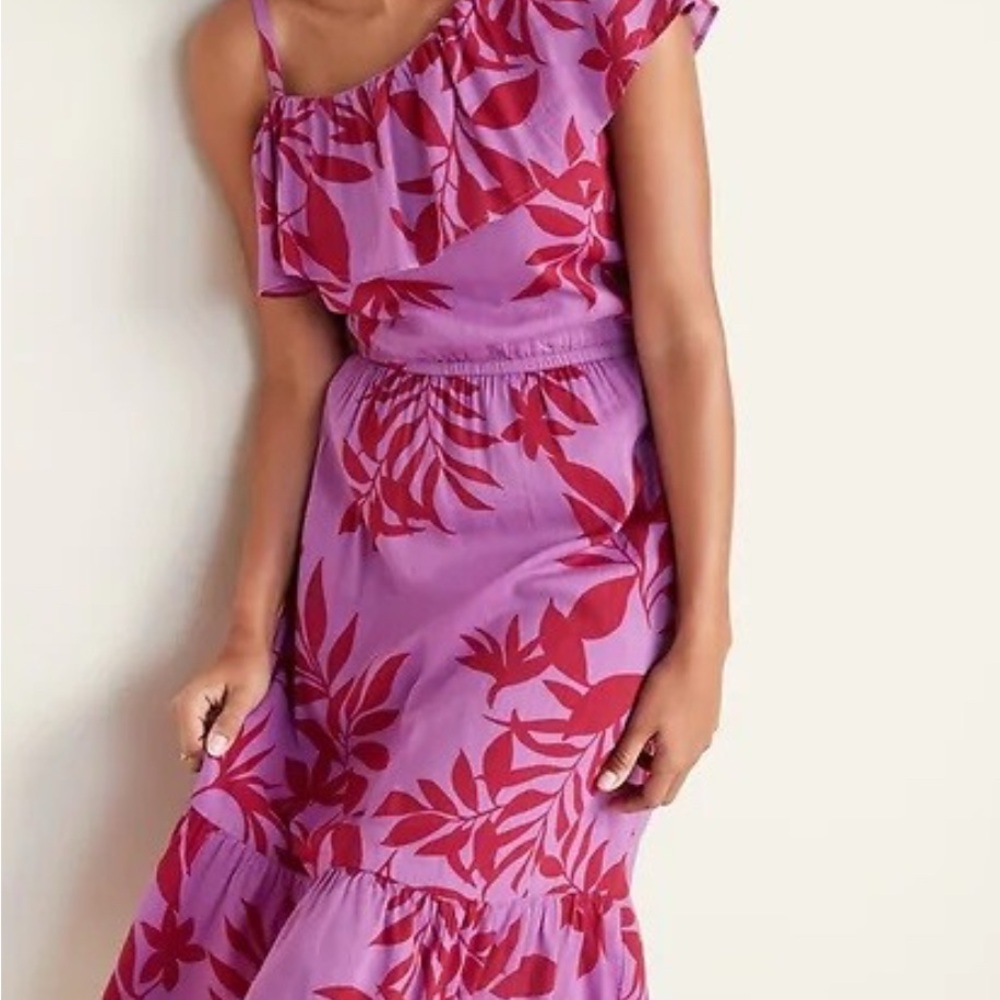 Old Navy Waist-Defined One-Shoulder Midi for‎ Women Purple Floral Large